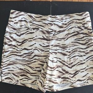 INC International Concepts Cream and Brown High Waist Zebra-Style Shorts